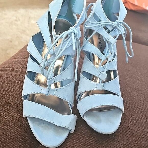 Madden Girl Strappy Sandals Blue Suede Look Size 8.5 - Picture 2 of 6